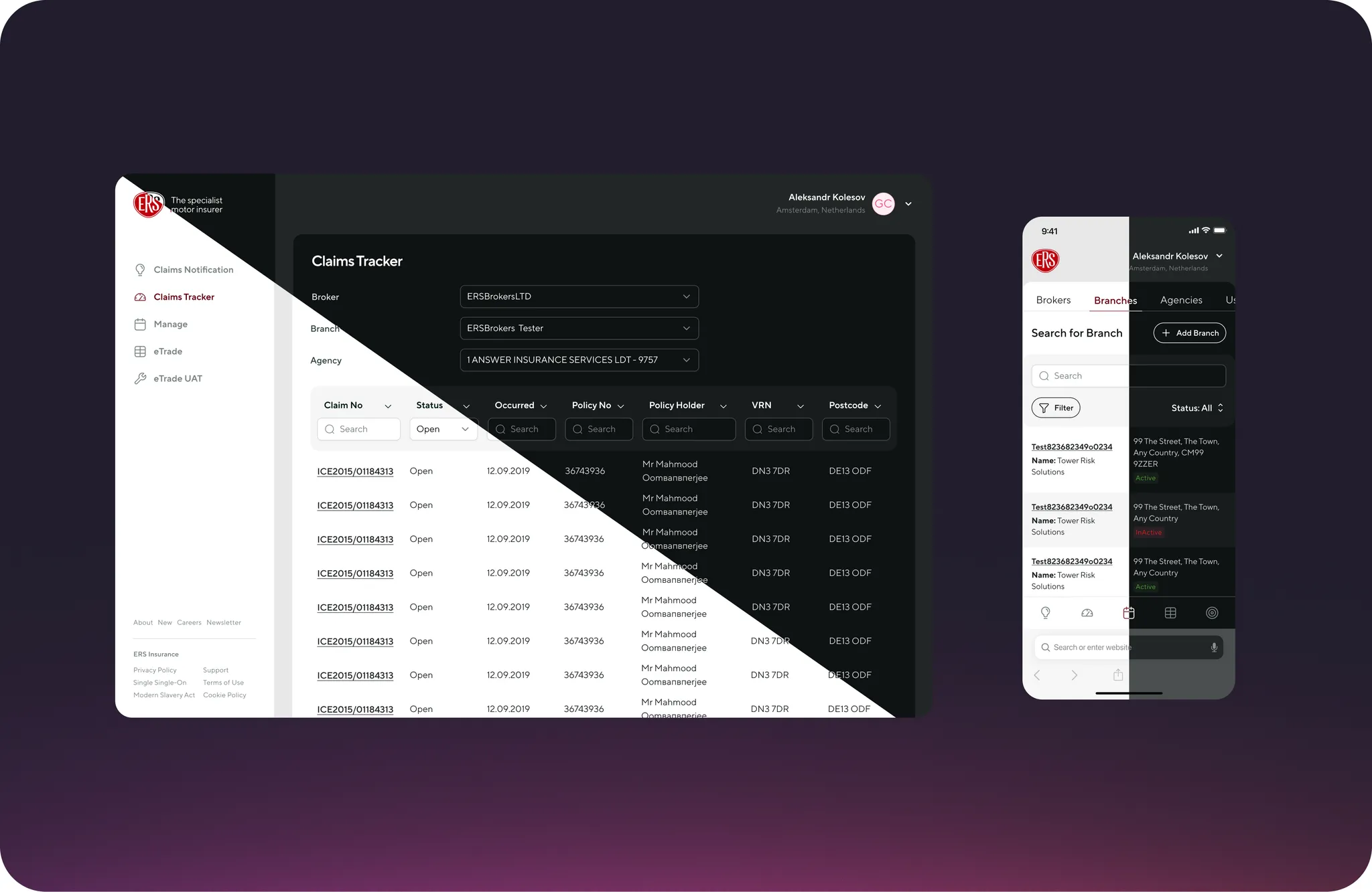 Internal portal — desktop and mobile